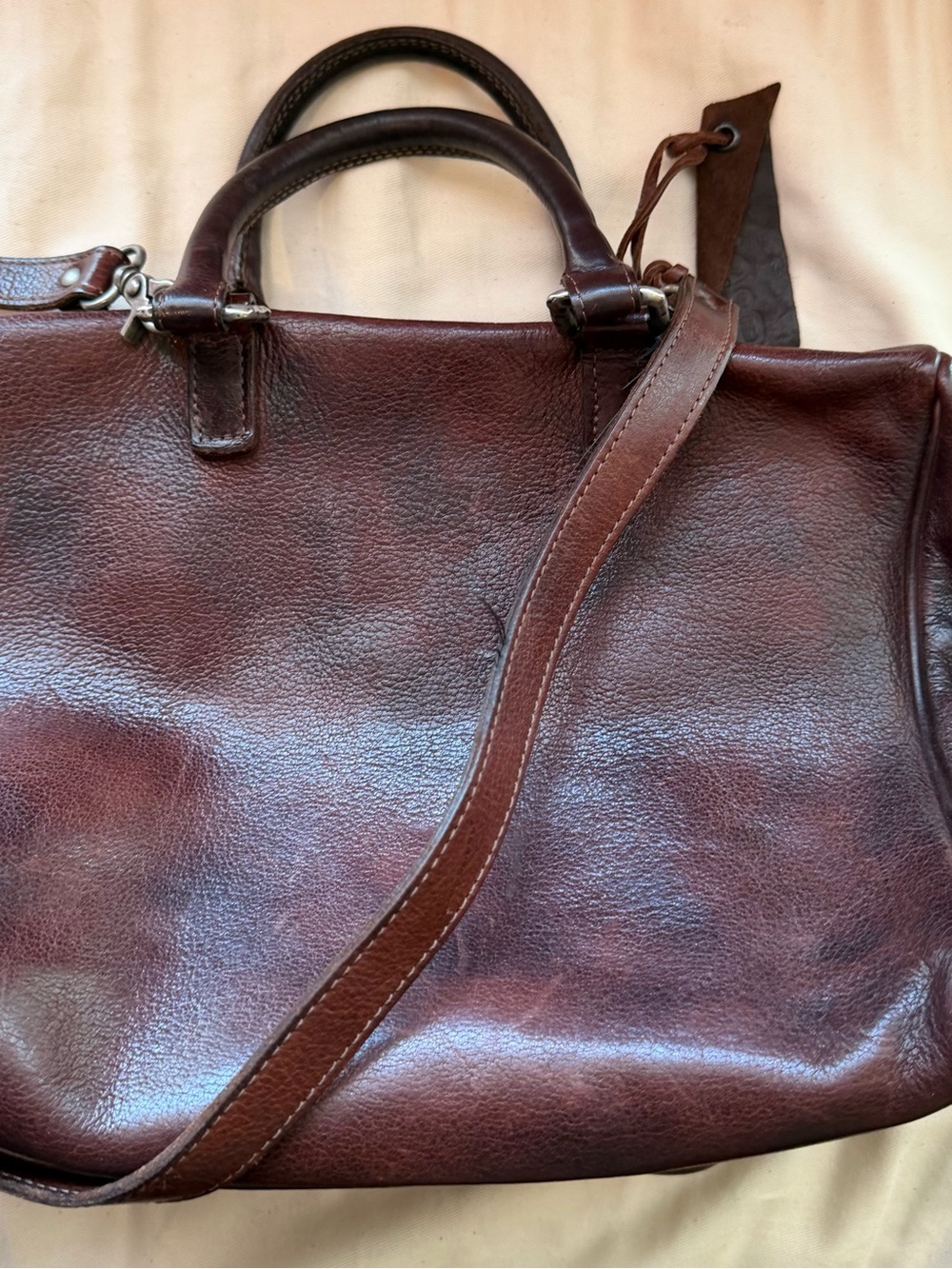 A.S.98 Rich Brown Leather Satchel with Top Handles - Picture 2 of 3